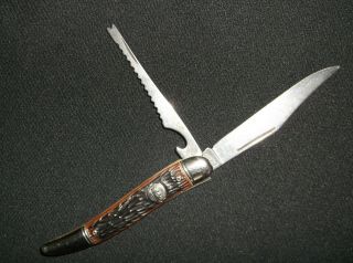 Vintage Imperial Crown Prov RI,  Fishing Pocket Knife w Scaler Model 2284833 2