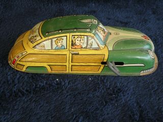 Vintage Marx Wind - Up Tin Litho Car With Family Dog,  Groceries