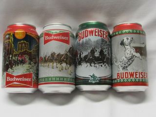Budweiser 2020 Holiday Beer Can Set Of 4 Collectible Cans Bottom Opened