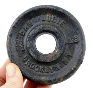Vintage Dan Lurie 1 1/2 Lb Weight Lifting Plate Cast Iron Dumbbell Brooklyn,  Ny