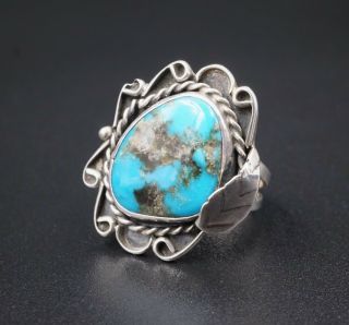 Vintage Navajo Sterling Silver Blue Turquoise Ring Size 6.  5 Leaf Rope Rs2288