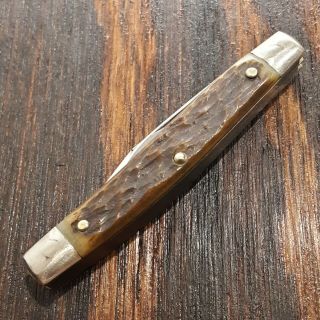 Unmarked Knife Made In Usa Bovine Bone Peanut Vintage Pocket 2 5/8 " Closed