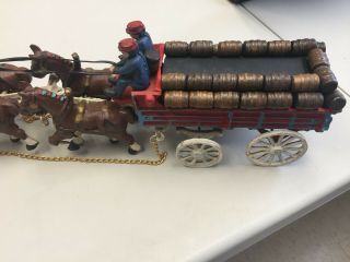 Vintage Cast Iron Horse Drawn Carriage Beer Keg Cart Wagon 8 Horses