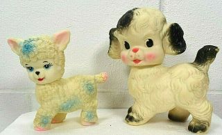 Vtg Rubber Lamb & Puppy Dog Squeak Toy 1950s Heads Turn / Cool Toys