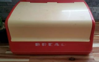 Vintage Lustro Ware Red/Cream Plastic Bread Box B - 20 Mid Century Modern/Retro 2