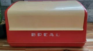 Vintage Lustro Ware Red/Cream Plastic Bread Box B - 20 Mid Century Modern/Retro 3