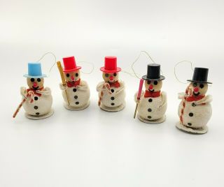 Vintage Christmas Spun Cotton Snowmen Set Of 5 Chenille Made In Japan