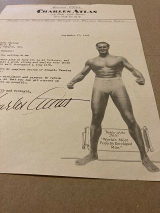 Vintage 1945 Charles Atlas Letter To Leslie Nielsen,  Muscle Building Program M6