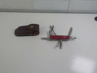 Vintage Victorinox Switzerland Swiss Army Knife Officer Suisse & Leather Case