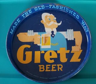 Vintage Gretz Beer Philadelphia Pa Metal Serving Tray Man With A Mug Of Beer