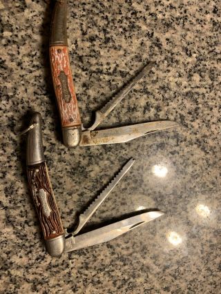 (2) Vtg Colonial Prov Usa Fish - Knife 2 Blades Folding Knife Scaler Blade