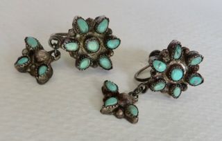 Vintage Navajo Zuni Sterling Petit Point Turquoise Dangle Earrings 2