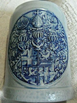 Vintage Gerz German Stoneware Beer Stein Mug Church/ Cross Emblem Salt Glaze