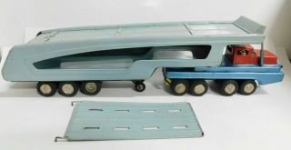 Vintage 1960s Tin Toy Friction Car Carrier Truck And Trailer " Made In Japan "