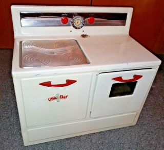 Vintage 1950s Tin Child’s Toy Stove Oven “little Chef” White Electric