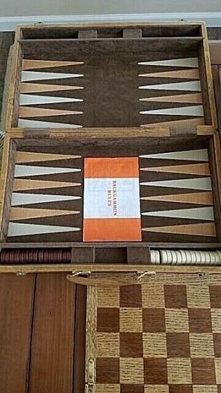 Vintage Backgammon,  Chess,  Checker,  Dominoes & Cribbage Set Quality Oak Case 2