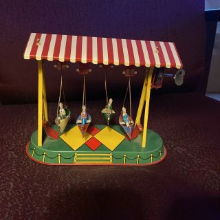 Vintage Collectible Wind Up Boat Swing Carnival Ride Tin Toy Jw Altes Germany
