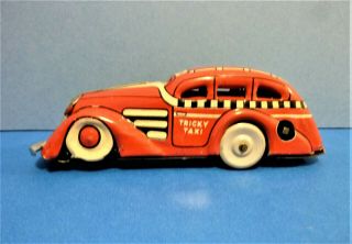 Vintage 1938 Marx Tricky Taxi Tin Lithograph Windup Toy Car 7108,  No Key