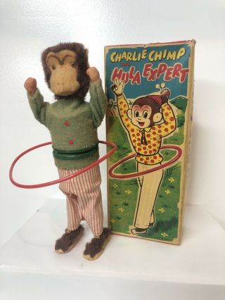 Vintage Charlie Chimp Hula Expert G.  B.  C.  Toy Japan Mechanical 9 "