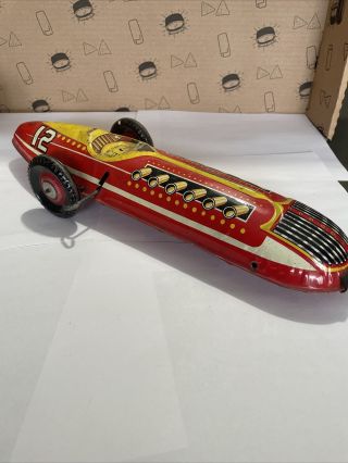 Vintage Marx Wind Up Toy 12 Race Car Streamline 16 Inch Tin Mechanical Racer