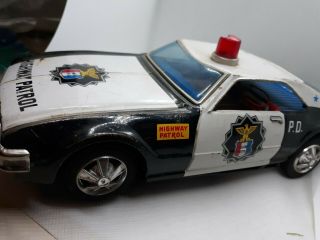 Antique Taiyo Japan Battery Operated Police Car Tin Toy Highway Patrol Car