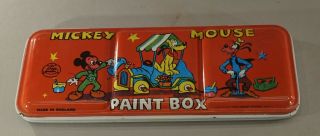 Vintage Walt Disney Mickey Mouse Metal Paint Box 6 1/4 " X 2 1/2 "
