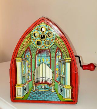 Vintage 1940 - 1950’s J.  Chein Musical Church Organ Music Box In Cond.