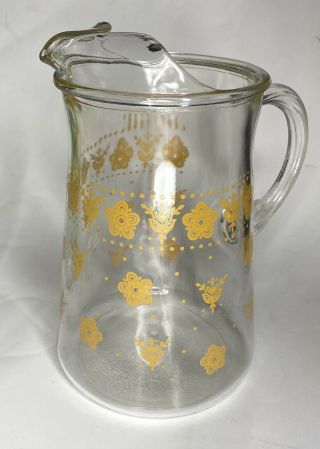 Vintage Corelle Pyrex Butterfly Gold Glass Pitcher Carafe Handle Ice Spout Retro