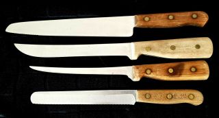 Set Of 4 Vintage Chicago Cutlery Knives,  66s,  65s,  B17,  Bt - 43 Walnut Handles