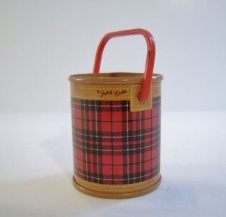 Vintage 1950s Miniature Skotch Kooler 2” Mini Tin Red Plaid Toy Bucket Cooler