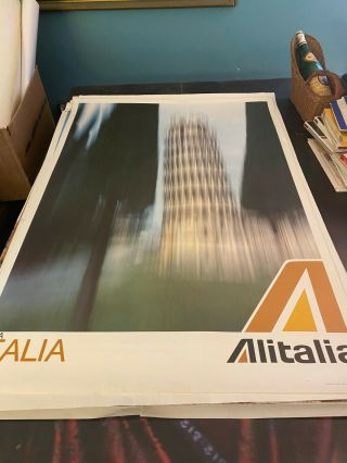 Alitalia Blurred Tower Of Pisa Vintage Poster 1960 