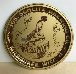 Jos.  Schlitz Brewing Co.  Serving Tray 1971 Round Gold