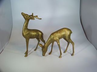 Vintage 10 1/2 " Large Solid Brass Spotted Buck And Doe