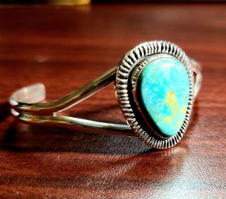 Vintage Native American Sterling Silver Turquoise Signed Cuff Bracelet