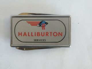 Vintage Barlow B60 Halliburton Services Money Clip Knife/nail File