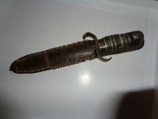 Vintage Handmade Combat Knife Dagger Stiletto Trench Art W/ Leather Sheath