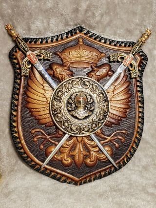 Vintage Armor Shield With Crossed Swords Wall Hanging Medieval Man Cave Decor