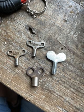 Vintage Signed Silver Metal Schuco Wind Up Toy Keys X2,  Also 2 Unsigned Keys (4)