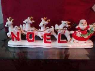 Vintage Relco Santa & Reindeer Noel Ceramic Figurine Christmas Candle Holder.