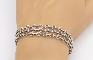 925 Sterling Silver - Vintage Multi - Strand Oval Link Chain Bracelet - B8514