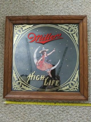 Vintage Beer Miller High Life Lady In The Moon Wall Mirror