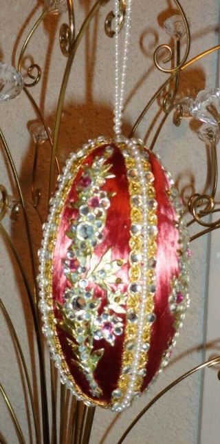 June Zimonick Vtg Beaded Jeweled Satin Ornament Christmas Flower 55 Swarovski