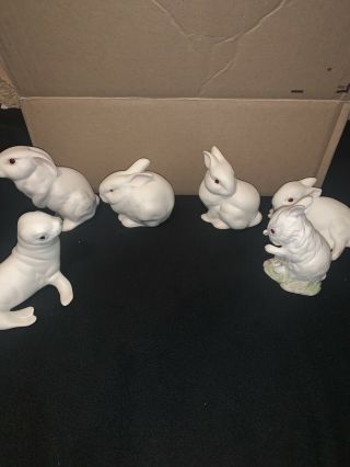 Vintage Porcelain Cybis Bunnys And Seal No Chips Signed Stamped