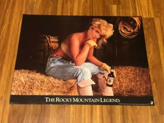Vintage 1990 Coors Beer Rocky Mountain Legend Sexy Girl In Barn Poster Bar Cabin