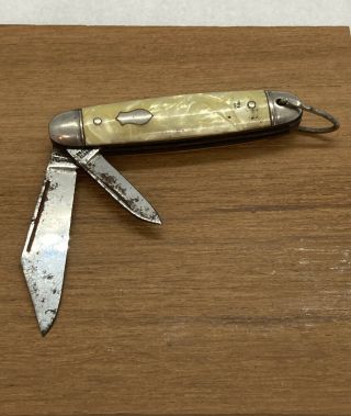 Vintage Imperial Folding Pocket Knife Key Chain Faux Mother Of Pearl 2 - 1/4”