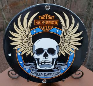 Vintage Porcelain Harley Davidson Motorcycles Gas And Oil Sign