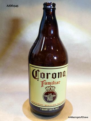 Corona Familiar Amber Glass Beer Bottle 1 Qt Hencho En Mexico