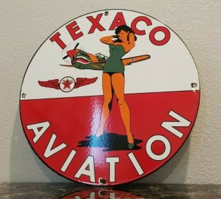 Vintage Texaco Gasoline Porcelain Pin Up Girl Service Station Pump Plate Sign