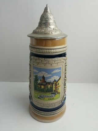 Vintage West Germany Gerzit Beer Stein Pewter Lid Handpainted Pub Beer Cup Gerz
