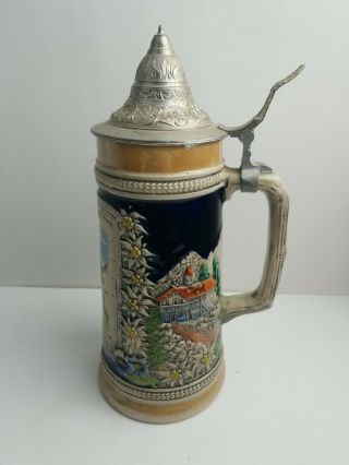 Vintage West Germany GERZIT BEER STEIN Pewter Lid Handpainted Pub Beer Cup Gerz 2